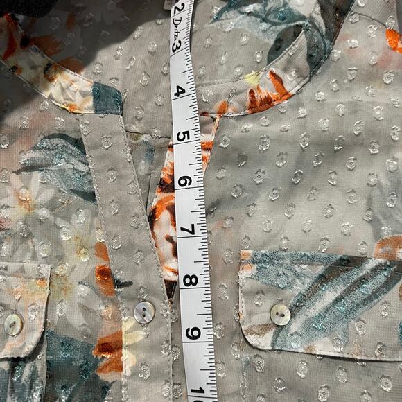 Daniel Rainn Ashlee floral print Swiss Dot Button Up Sheer blouse Women’s size L - Picture 14 of 15